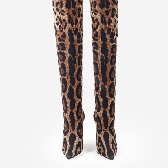 Dolce and Gabbana KIM Leopard Print Thigh-High Boots - Picture 12 of 12